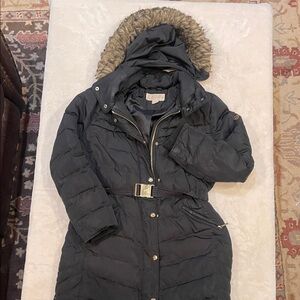 Michael Kors Black Puffer Coat with Fur Hood